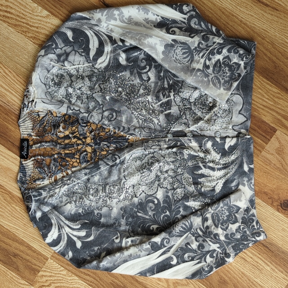 Ariella Bejeweled & Crocheted Crop Cardigan, Size L